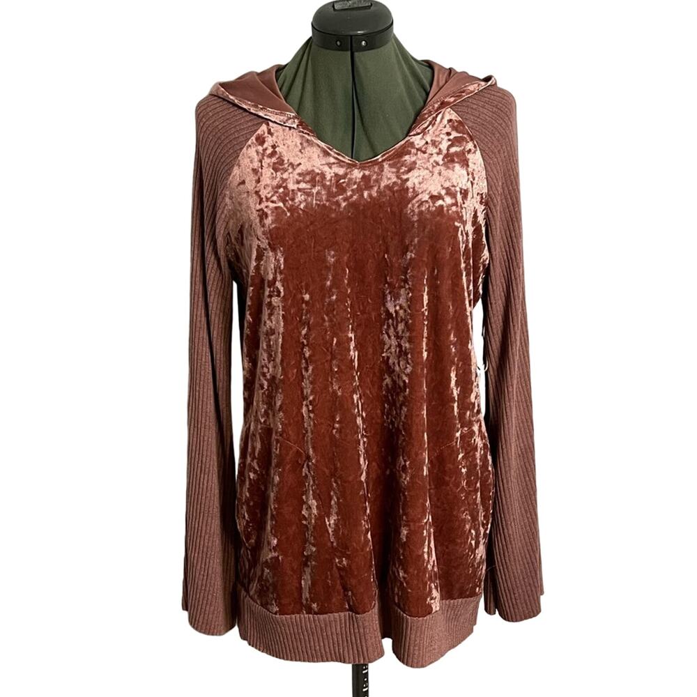 Hummingbird Crushed Velvet Long Sleeve Hooded Top Pink Small